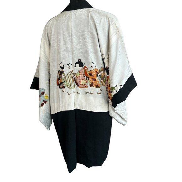 Japanese Vintage 100% Silk Haori Kimono Jacket Robe Children Playing in a Line - Picture 2 of 16